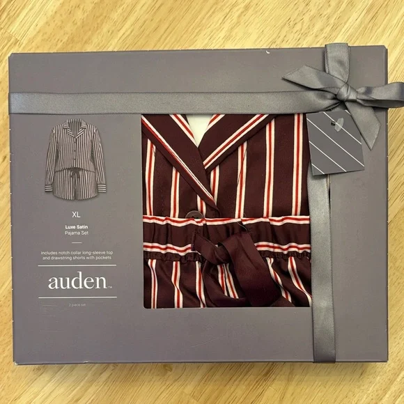 Auden Luxury Collection Burgundy, White, and Red Two Pieces Pajama Set NWT - Picture 1 of 6